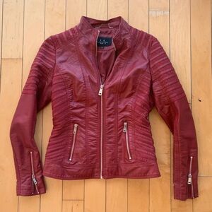 Women's Red Leather Utility Jacket